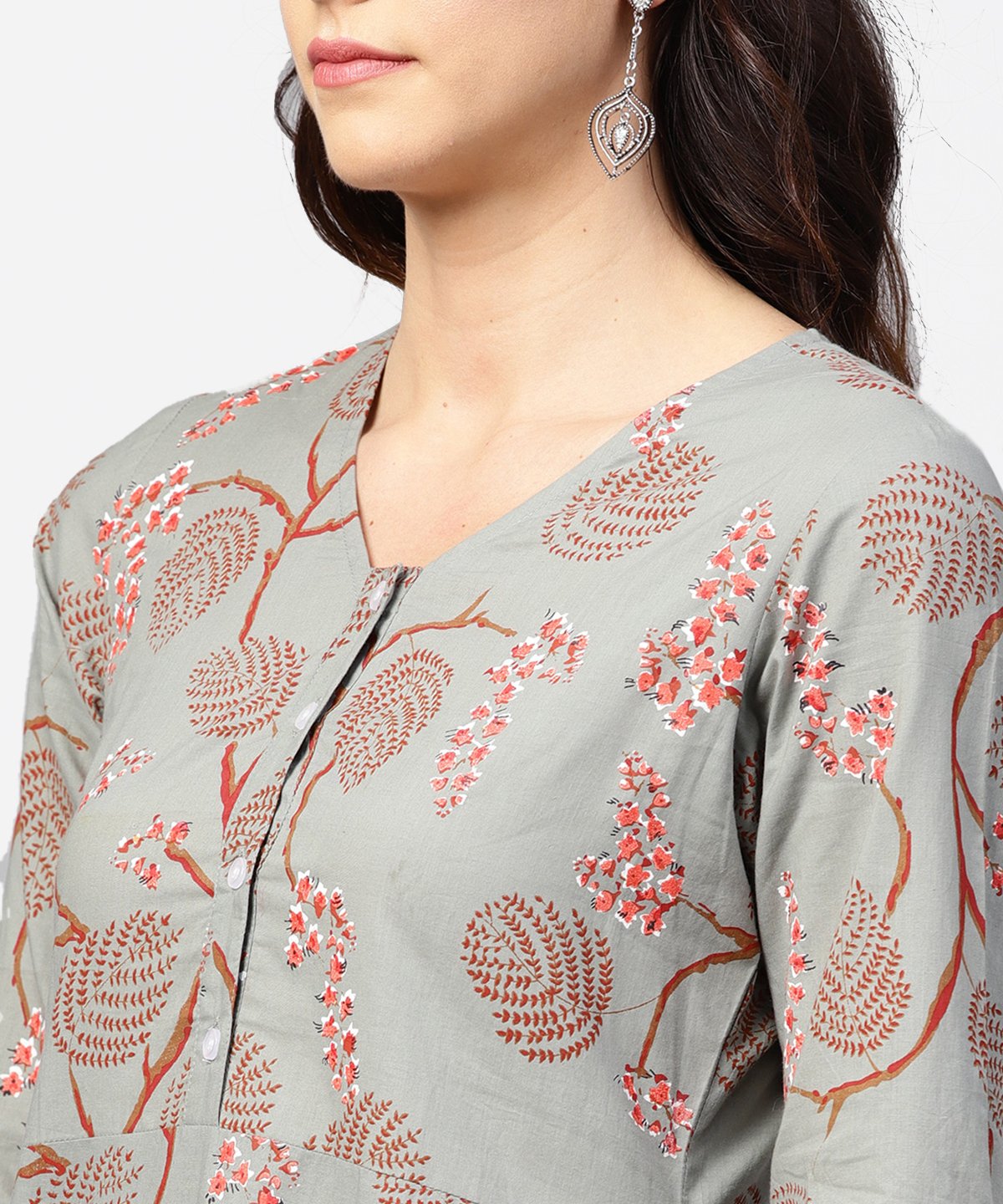 Green 3/4Th Sleeve Cotton Kurta | LASVINI - Redefining Indian Fashion with Elegance