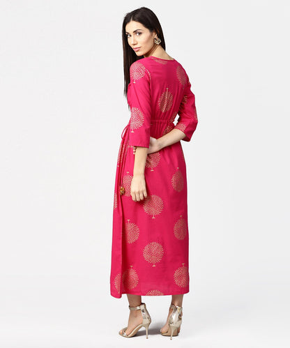 Red 3/4Th Sleeve Cotton Maxi Dress With Elastic At West & Latkan | LASVINI - Redefining Indian Fashion with Elegance