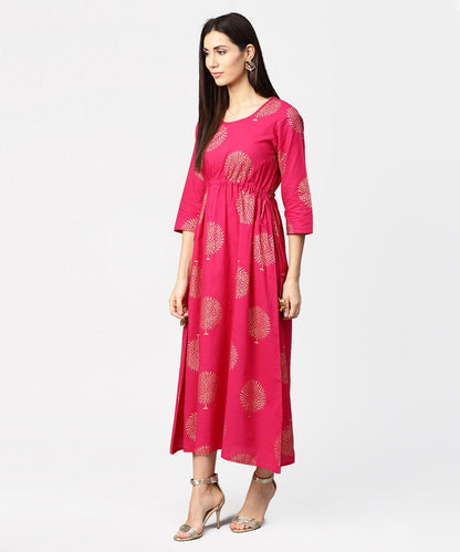 Red 3/4Th Sleeve Cotton Maxi Dress With Elastic At West & Latkan | LASVINI - Redefining Indian Fashion with Elegance