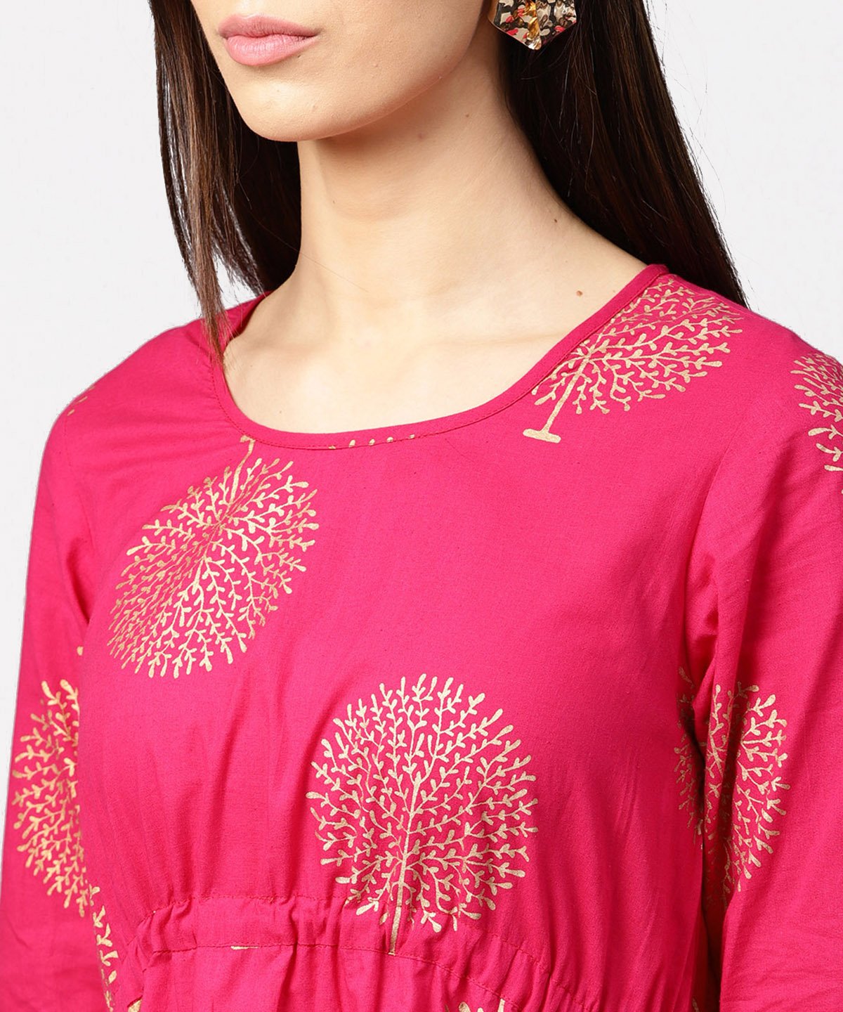 Red 3/4Th Sleeve Cotton Maxi Dress With Elastic At West & Latkan | LASVINI - Redefining Indian Fashion with Elegance