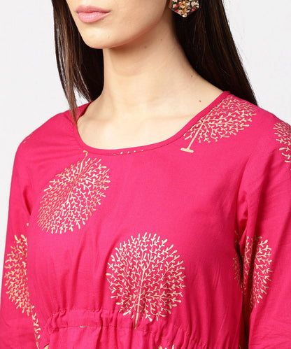 Red 3/4Th Sleeve Cotton Maxi Dress With Elastic At West & Latkan | LASVINI - Redefining Indian Fashion with Elegance