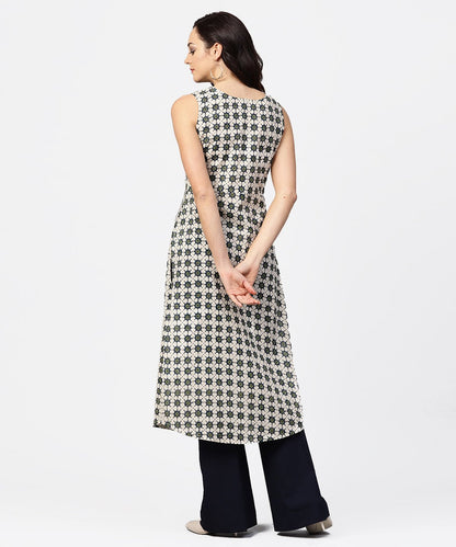 Off White Printed Sleeveless Long Kurta | LASVINI - Redefining Indian Fashion with Elegance