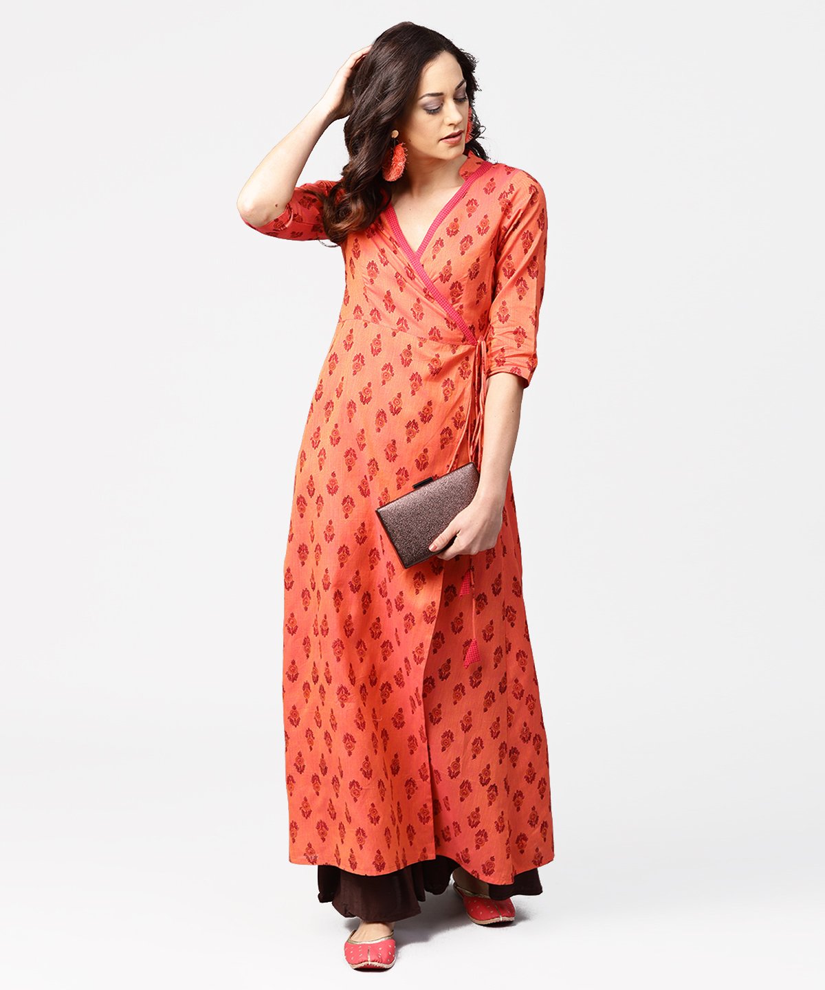 Gurea Printed 3/4Th Sleeve Cotton Angrakha Style Kurta | LASVINI - Redefining Indian Fashion with Elegance