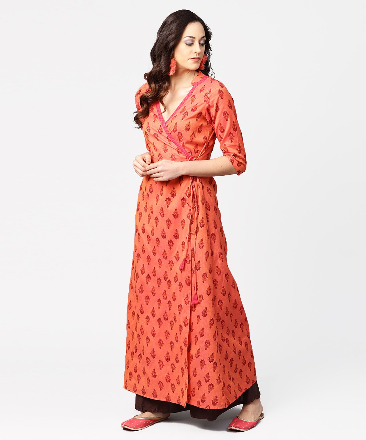 Gurea Printed 3/4Th Sleeve Cotton Angrakha Style Kurta | LASVINI - Redefining Indian Fashion with Elegance