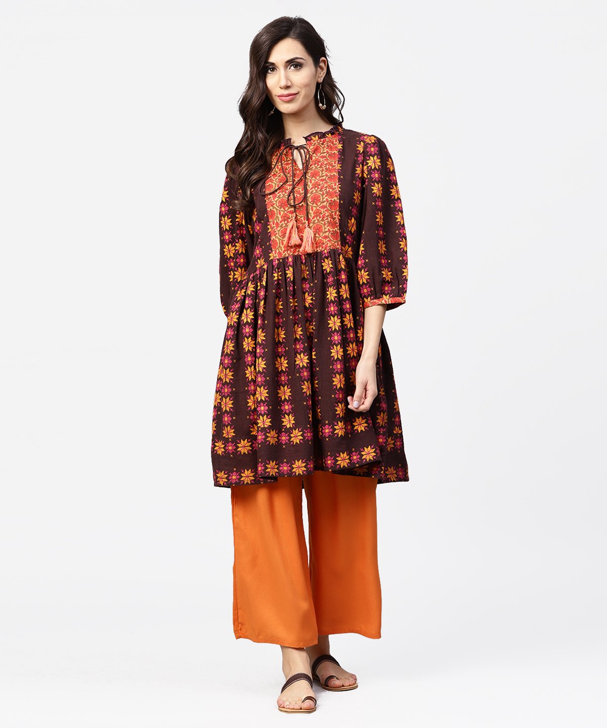 Printed 3/4Th Sleeve Cotton A-Line Tunic | LASVINI - Redefining Indian Fashion with Elegance