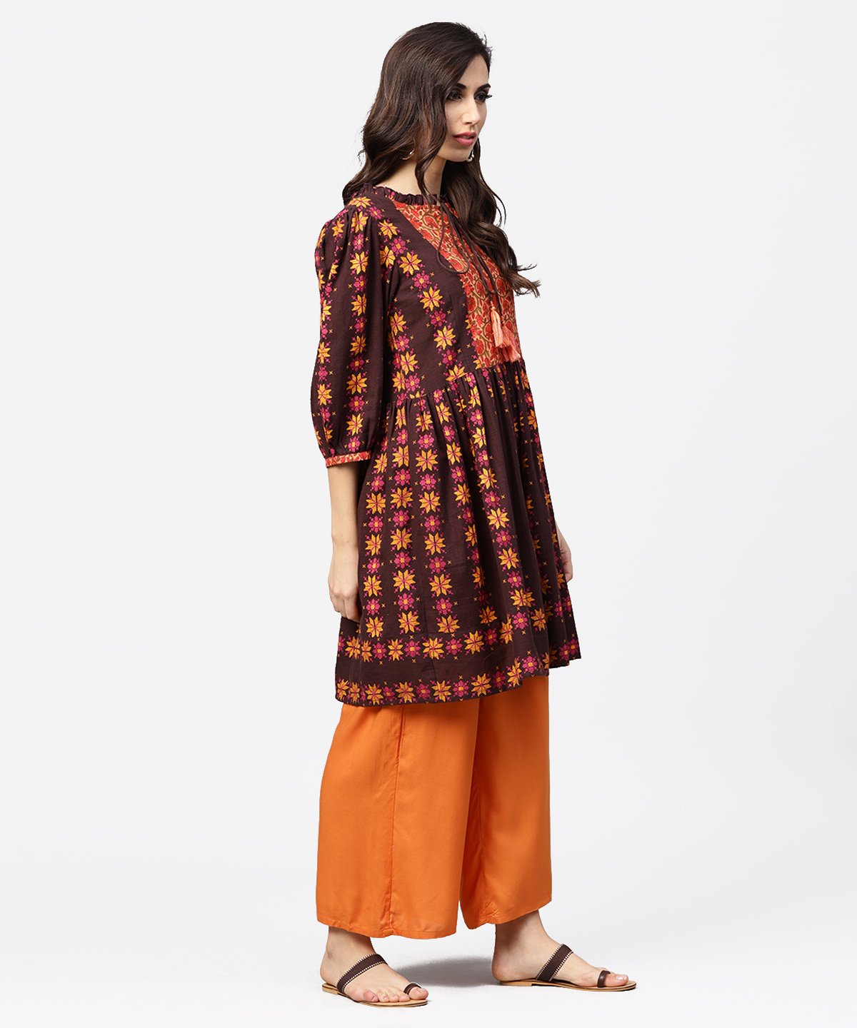 Printed 3/4Th Sleeve Cotton A-Line Tunic | LASVINI - Redefining Indian Fashion with Elegance