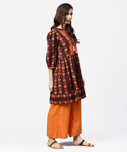 Printed 3/4Th Sleeve Cotton A-Line Tunic | LASVINI - Redefining Indian Fashion with Elegance