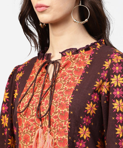 Printed 3/4Th Sleeve Cotton A-Line Tunic | LASVINI - Redefining Indian Fashion with Elegance