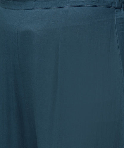 Light Blue Printed 3/4Th Sleeve Cotton A-Line Front Slit Kurta With Navy Blue Pallazo | LASVINI - Redefining Indian Fashion with Elegance