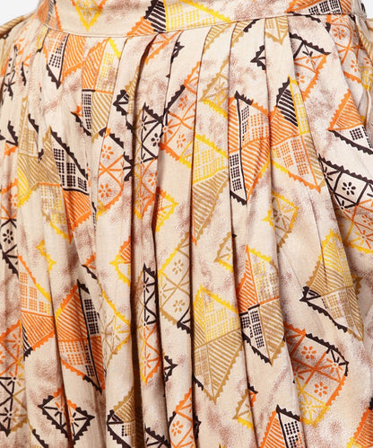 Brown Printed 3/4Th Sleeve Cotton Kurta With Ankle Length Dhoti & Grey Printed Open Jacket | LASVINI - Redefining Indian Fashion with Elegance