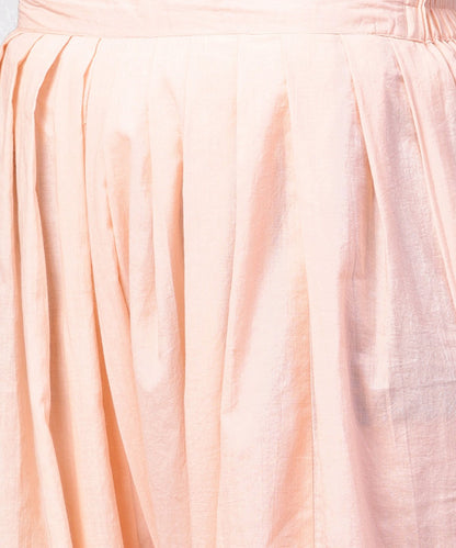 Peach Printed 3/4Th Sleeve Pleated Kurti With Ankle Length Block Printed Salwar | LASVINI - Redefining Indian Fashion with Elegance