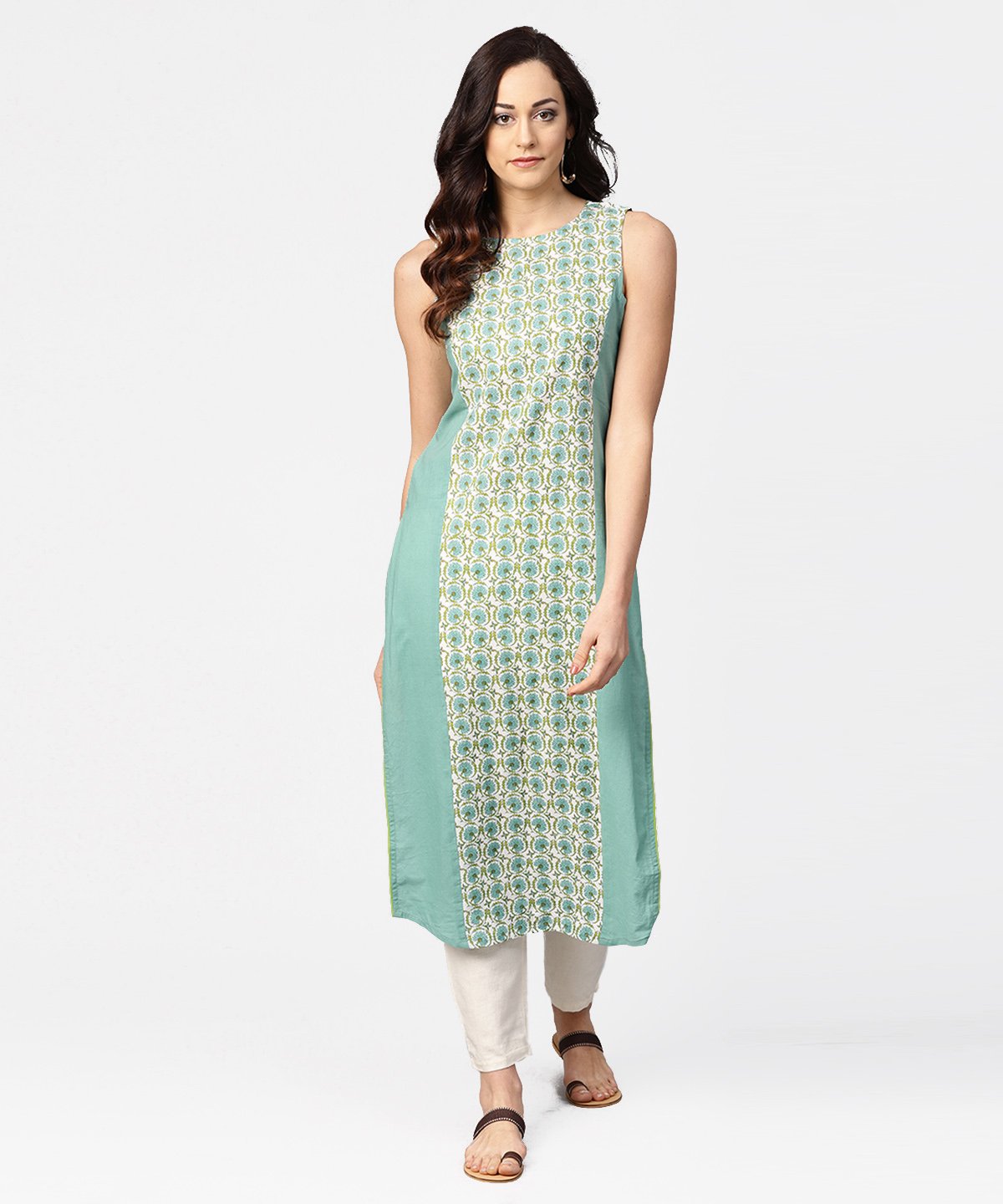 Turquoise Blue Sleeveless Cotton Long Kurta | LASVINI - Redefining Indian Fashion with Elegance