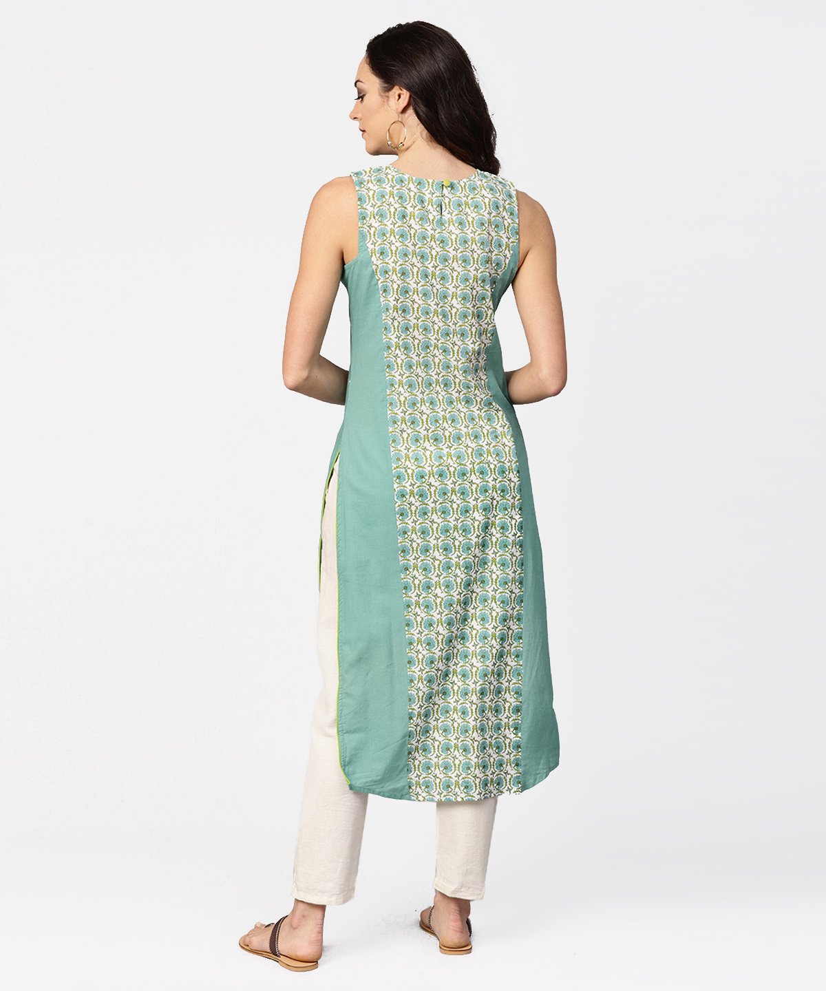 Turquoise Blue Sleeveless Cotton Long Kurta | LASVINI - Redefining Indian Fashion with Elegance