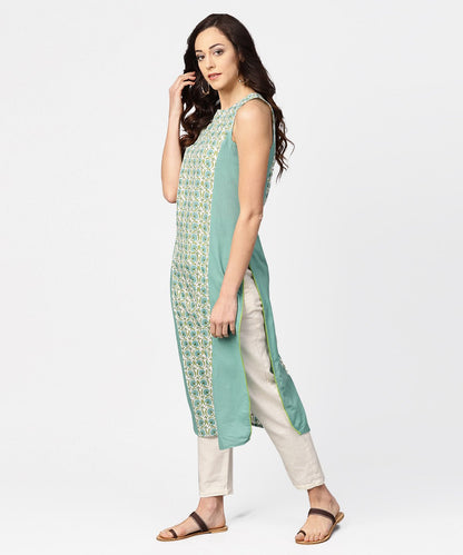 Turquoise Blue Sleeveless Cotton Long Kurta | LASVINI - Redefining Indian Fashion with Elegance