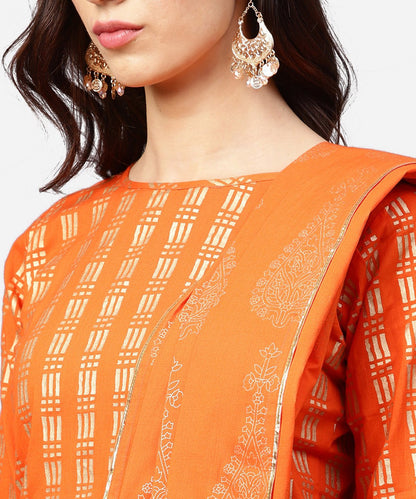 Yellow Printed 3/4Th Sleeve Cotton A-Line Kurta With Flared Pallazo & Dupatta | LASVINI - Redefining Indian Fashion with Elegance