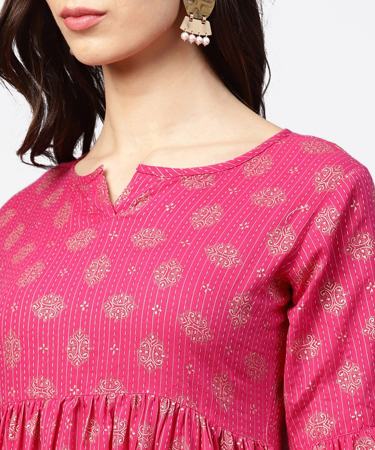 Pink 3/4Th Flared Sleeve Cotton Anarkali Kurta With Ankle Length Pallazo | LASVINI - Redefining Indian Fashion with Elegance