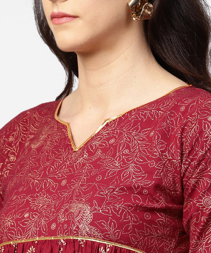 Red Printed Half Sleeve Cotton A-Line Kurta With Sharara | LASVINI - Redefining Indian Fashion with Elegance