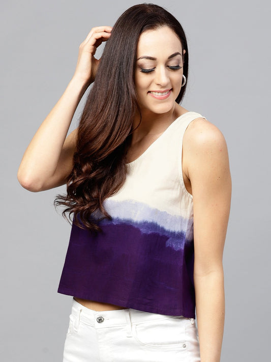 Navy Blue Sleeveless Ombre Dyed Top With Round Neck | LASVINI - Redefining Indian Fashion with Elegance