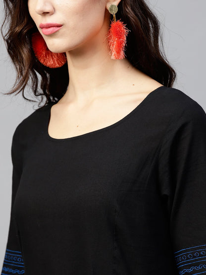 Black Block Printed Maxi Dress With Round Neck And  Halfsleevs | LASVINI - Redefining Indian Fashion with Elegance