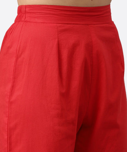 Powder Blue 3/4Th Sleeve Cotton Anarkali Kurta With Red Palazzo | LASVINI - Redefining Indian Fashion with Elegance