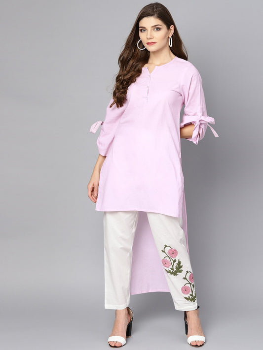 Baby Pink Kurta Set With White Embroidered Straight Pant | LASVINI - Redefining Indian Fashion with Elegance
