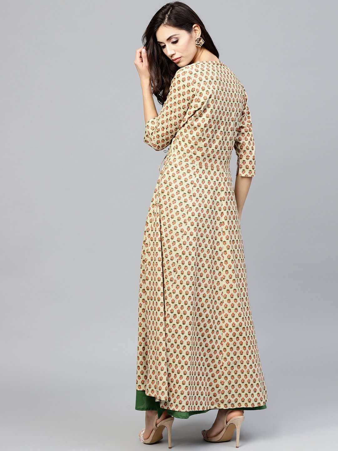Dark Green Maxi Dress With Detachable Printed Jacket | LASVINI - Redefining Indian Fashion with Elegance
