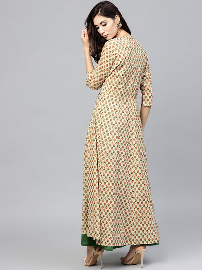 Dark Green Maxi Dress With Detachable Printed Jacket | LASVINI - Redefining Indian Fashion with Elegance