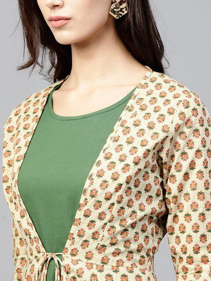 Dark Green Maxi Dress With Detachable Printed Jacket | LASVINI - Redefining Indian Fashion with Elegance