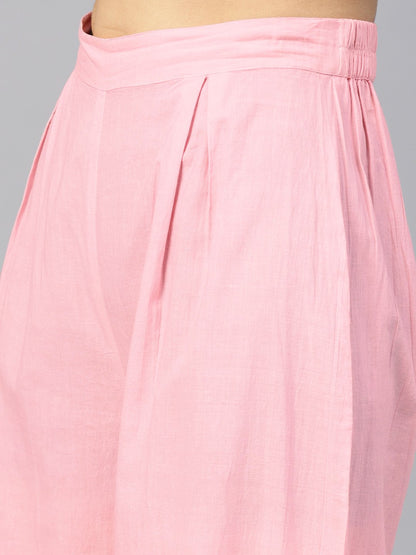 Pink Cap Sleeve Block Printed Cotton Crop Top With Block Printed Palazzo | LASVINI - Redefining Indian Fashion with Elegance