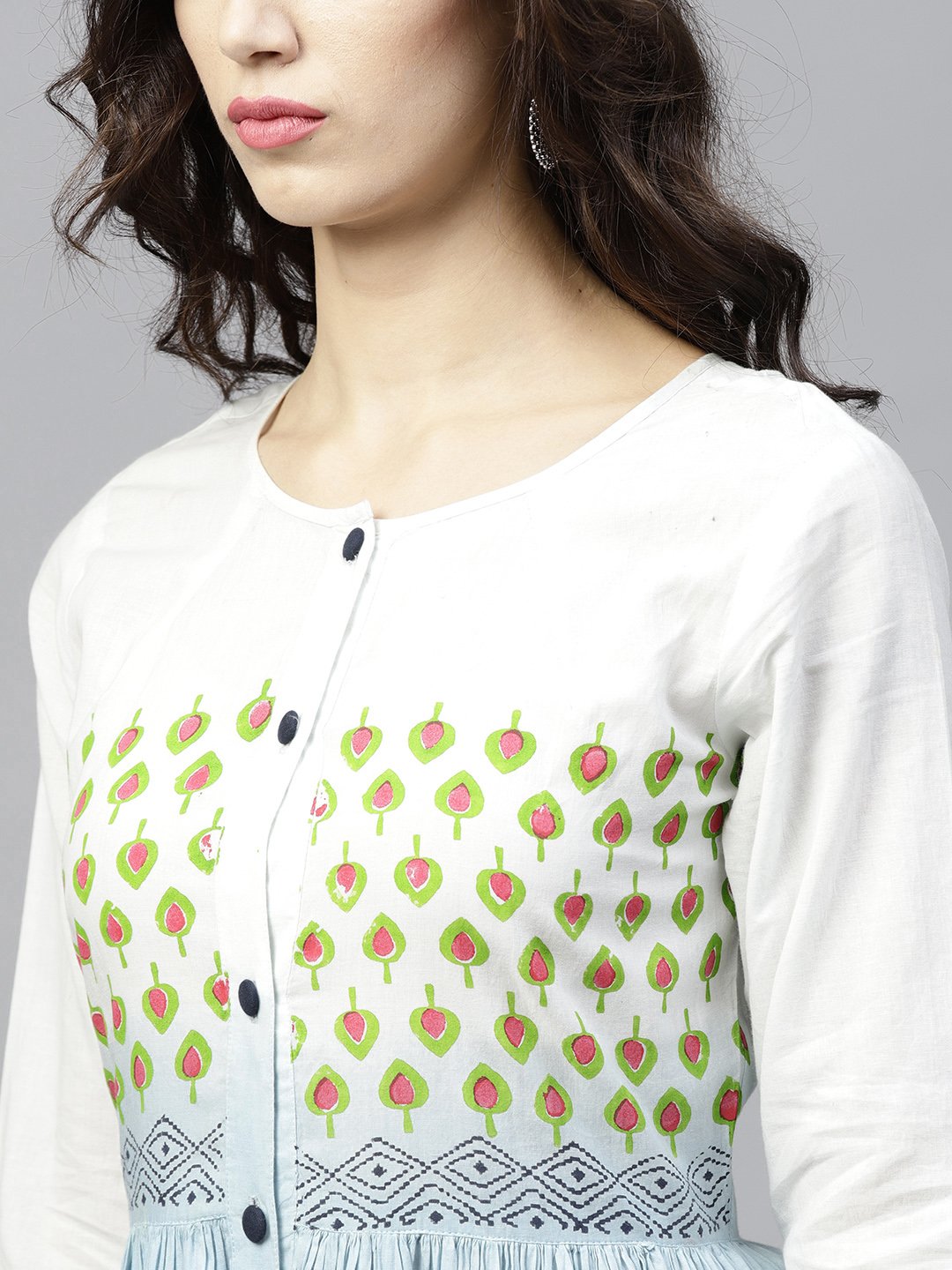 Multi Colored Ombre Dyed Round Neck Maxi Dress With Front Placket & 3/4 Sleeves | LASVINI - Redefining Indian Fashion with Elegance