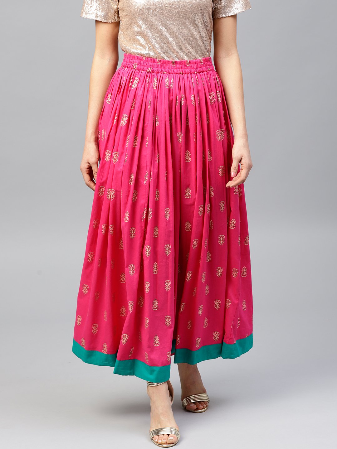 Magenta Printed Flared Ankle Length Skirt | LASVINI - Redefining Indian Fashion with Elegance