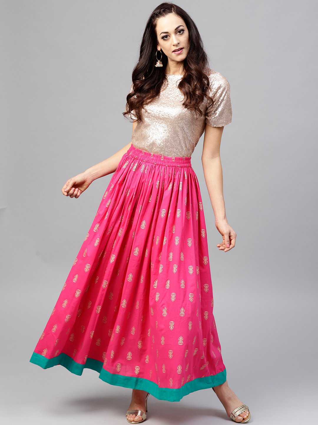 Magenta Printed Flared Ankle Length Skirt | LASVINI - Redefining Indian Fashion with Elegance