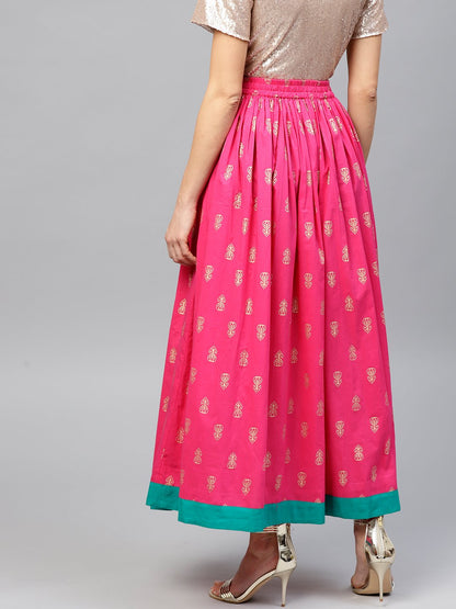 Magenta Printed Flared Ankle Length Skirt | LASVINI - Redefining Indian Fashion with Elegance