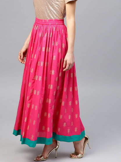 Magenta Printed Flared Ankle Length Skirt | LASVINI - Redefining Indian Fashion with Elegance