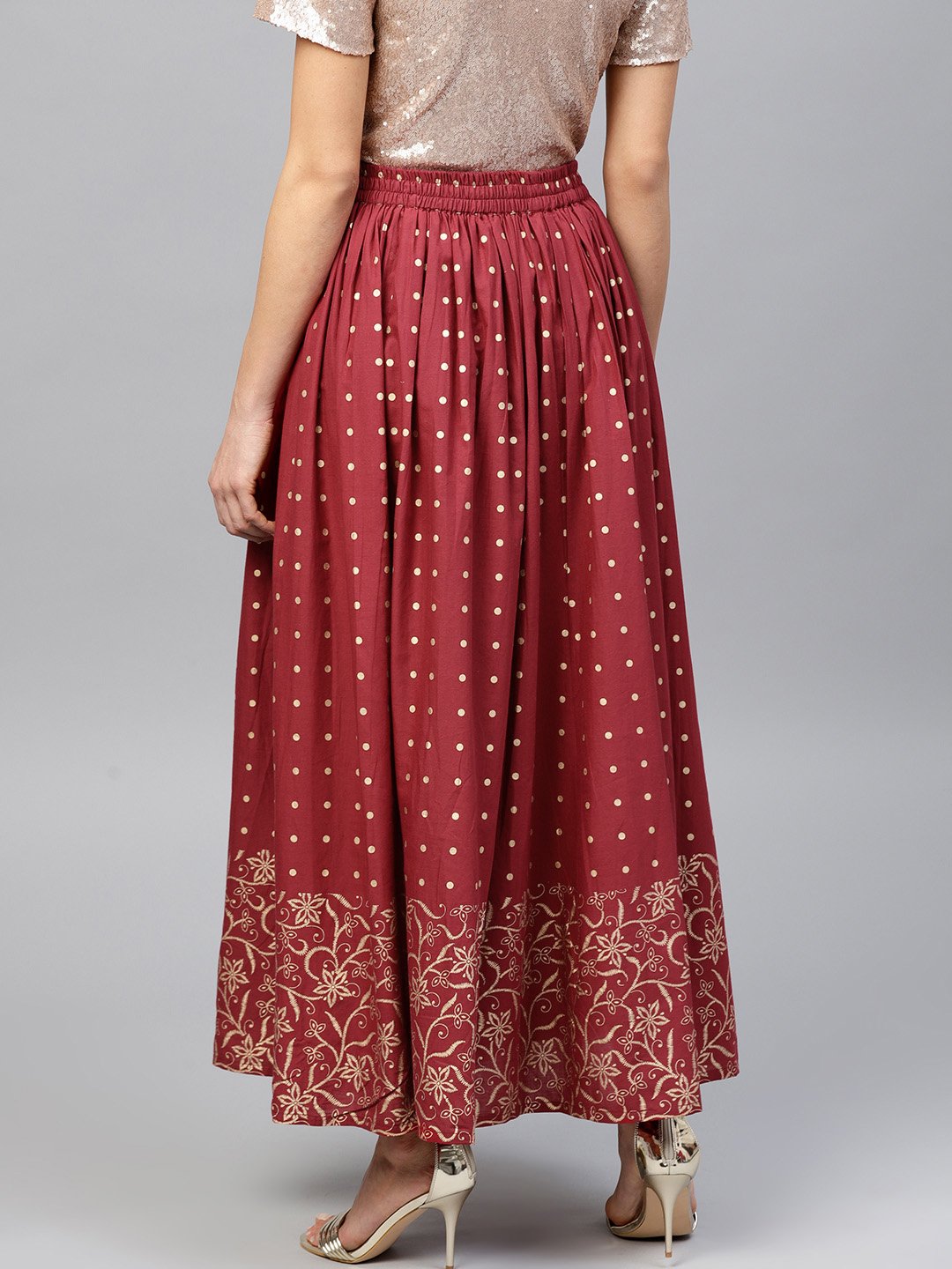 Maroon Printed Flared Ankle Length Skirt | LASVINI - Redefining Indian Fashion with Elegance