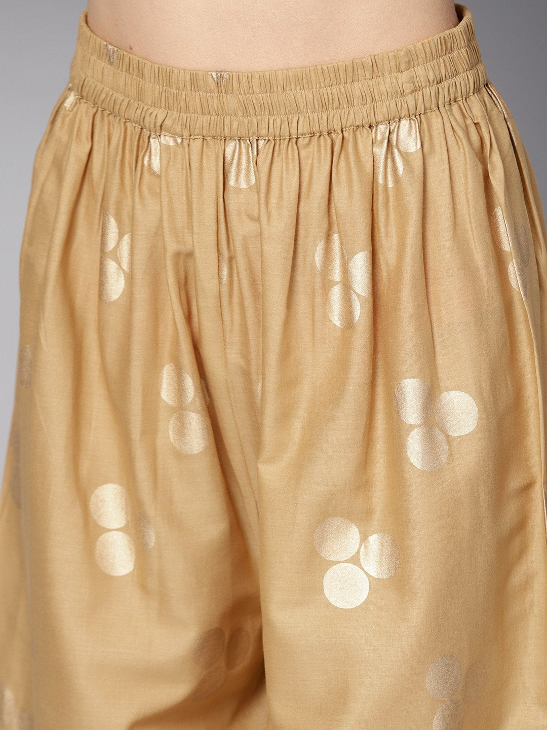 Black Gold Printed 3/4Th Sleeve Cotton Kurta Set With Mustard Palazzo | LASVINI - Redefining Indian Fashion with Elegance