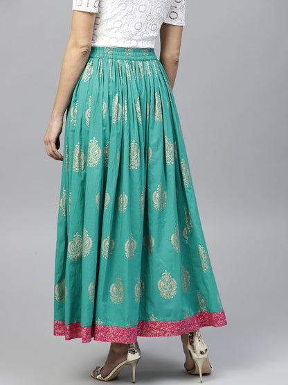 Green Printed  Flared Ankle Length Skirt | LASVINI - Redefining Indian Fashion with Elegance