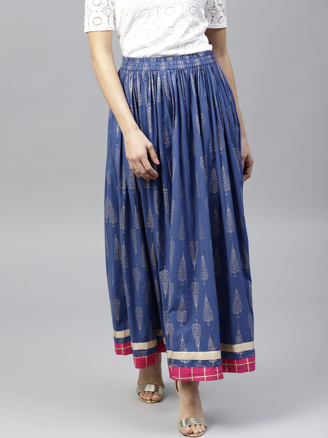 Royal Blue Printed Flared Skirt | LASVINI - Redefining Indian Fashion with Elegance