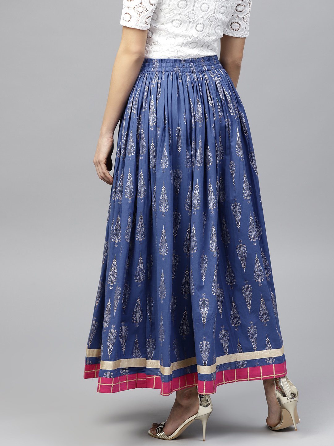 Royal Blue Printed Flared Skirt | LASVINI - Redefining Indian Fashion with Elegance