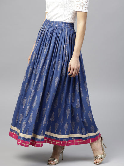 Royal Blue Printed Flared Skirt | LASVINI - Redefining Indian Fashion with Elegance
