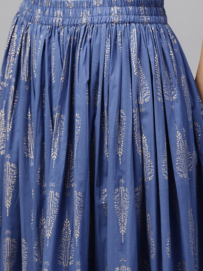 Royal Blue Printed Flared Skirt | LASVINI - Redefining Indian Fashion with Elegance