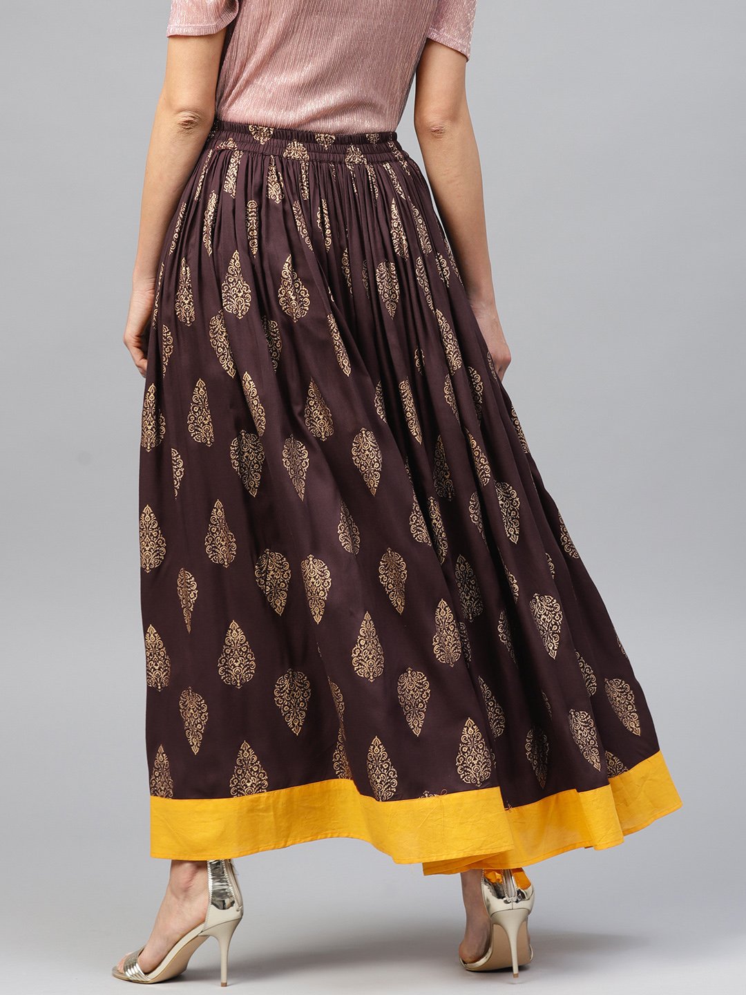 Chocolate Brown Printed Flared Skirt | LASVINI - Redefining Indian Fashion with Elegance