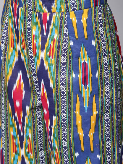 Yellow 3/4Th Sleeve Cotton Kurta With Multi Color Ankle Length Pant | LASVINI - Redefining Indian Fashion with Elegance