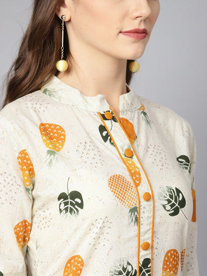 Off White 3/4Th Sleeve Printed Cotton Kurta With Ankle Length Palazzo | LASVINI - Redefining Indian Fashion with Elegance