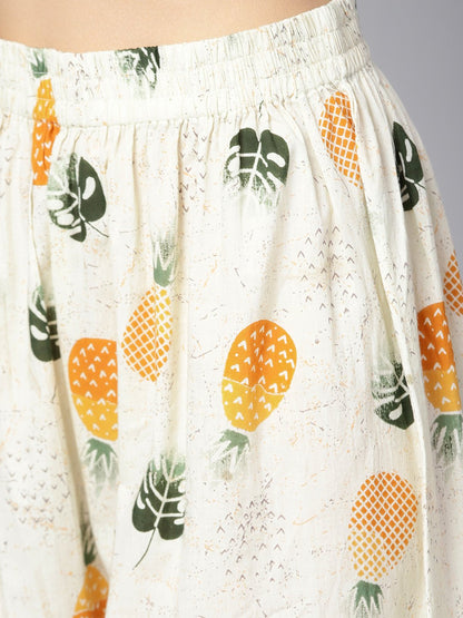 Off White 3/4Th Sleeve Printed Cotton Kurta With Ankle Length Palazzo | LASVINI - Redefining Indian Fashion with Elegance