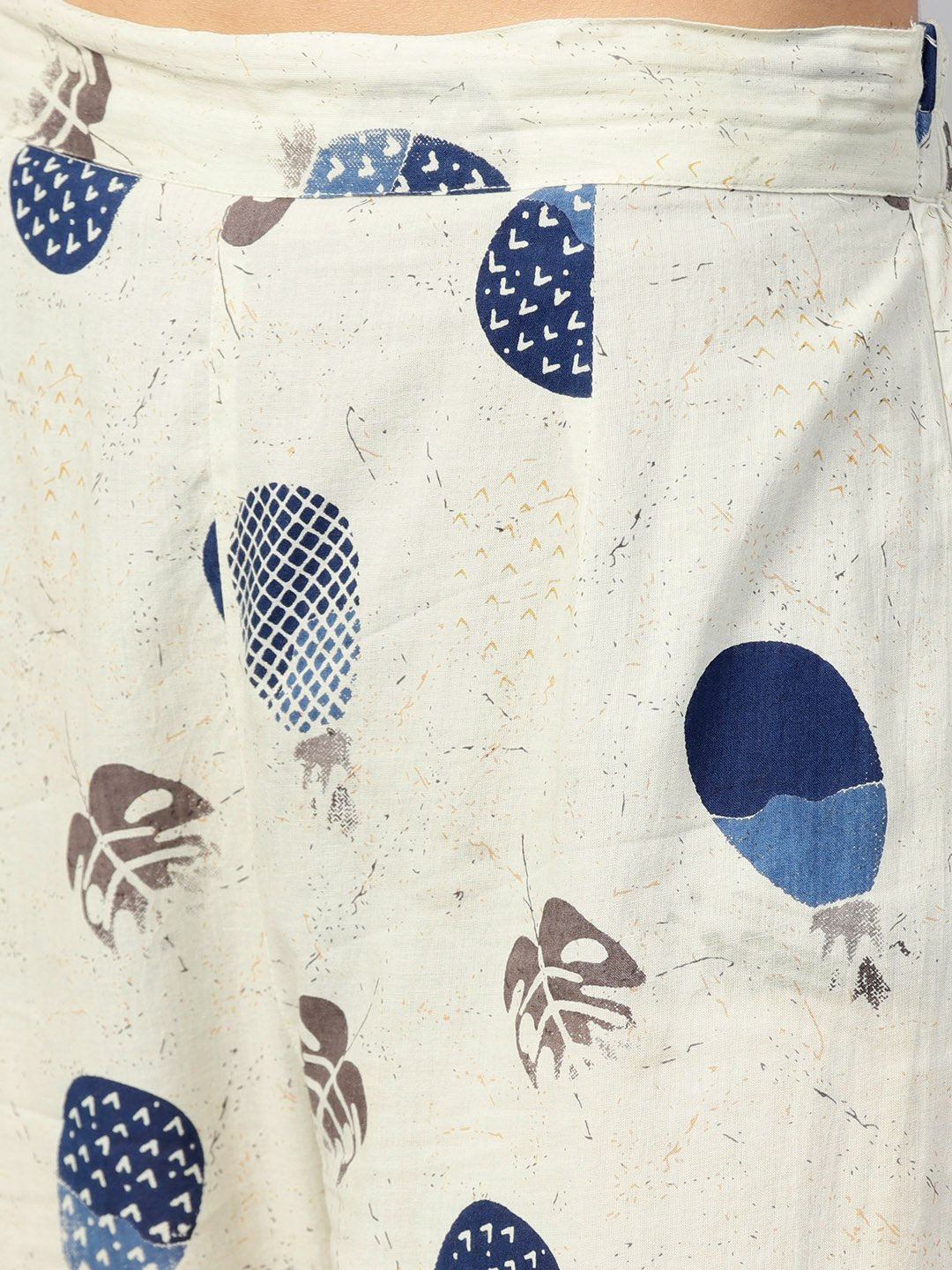 Navy Blue Front Yoke Kurta Set With Printed Palazzo | LASVINI - Redefining Indian Fashion with Elegance