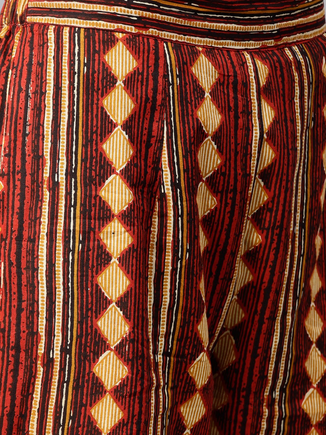 Beige Half Sleeve Cotton Kurta With Ankle Length Printed Palazzo | LASVINI - Redefining Indian Fashion with Elegance