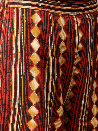 Beige Half Sleeve Cotton Kurta With Ankle Length Printed Palazzo | LASVINI - Redefining Indian Fashion with Elegance