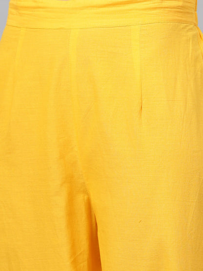 Yellow Self Design Printed 3/4Th Sleeve Cotton Anarkali Kurta With Ankle Length Printed Palazzo | LASVINI - Redefining Indian Fashion with Elegance