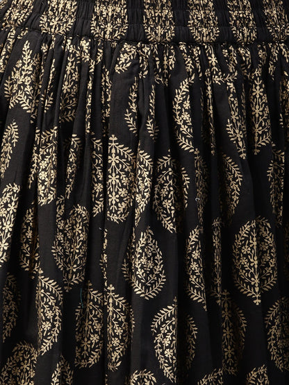 Powder Blue 3/4Th Sleeve Cotton Kurta With Black Printed Palazzo | LASVINI - Redefining Indian Fashion with Elegance